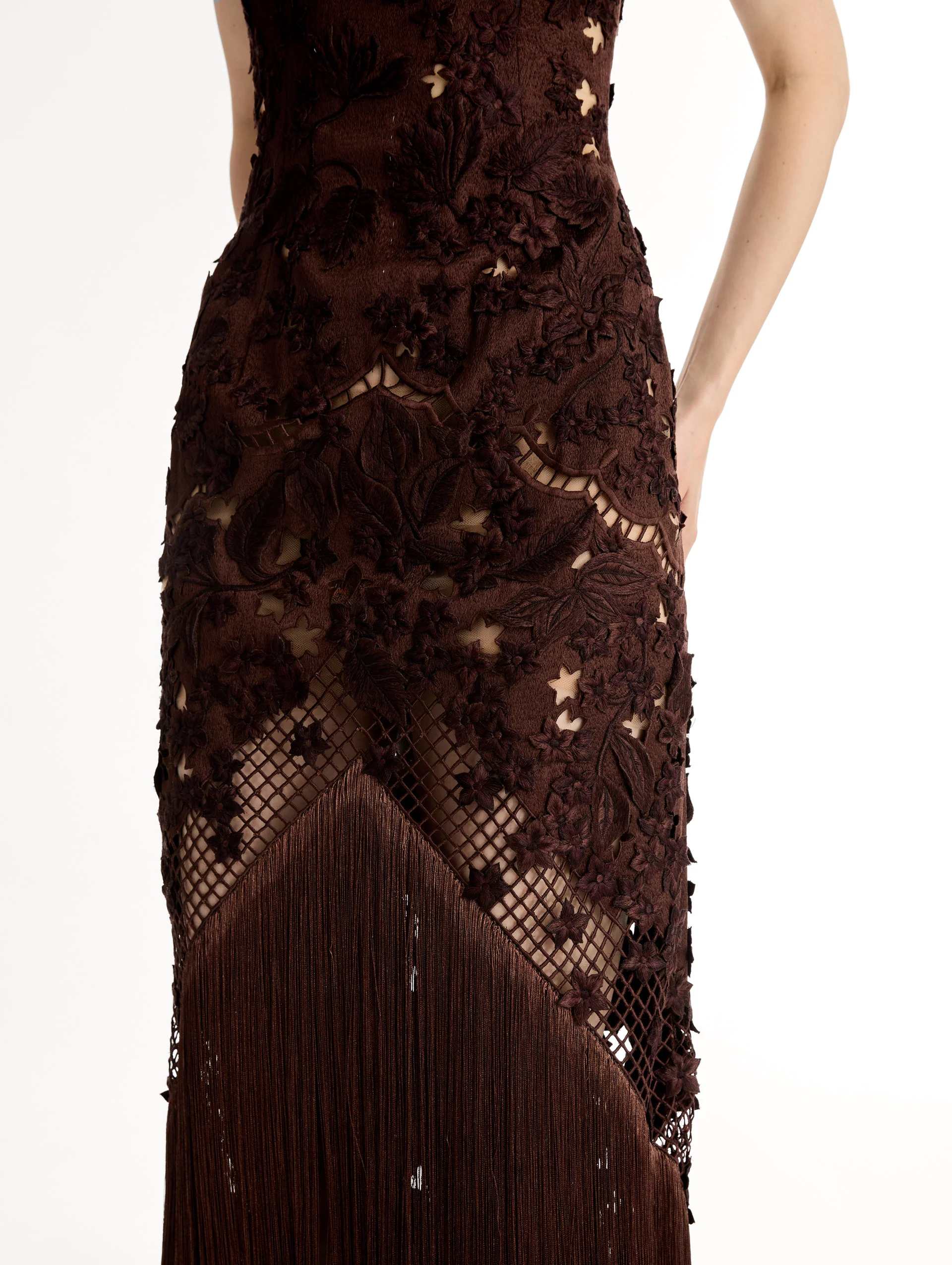 Porcelain Flower Lattice Fringe Gown - Image 5