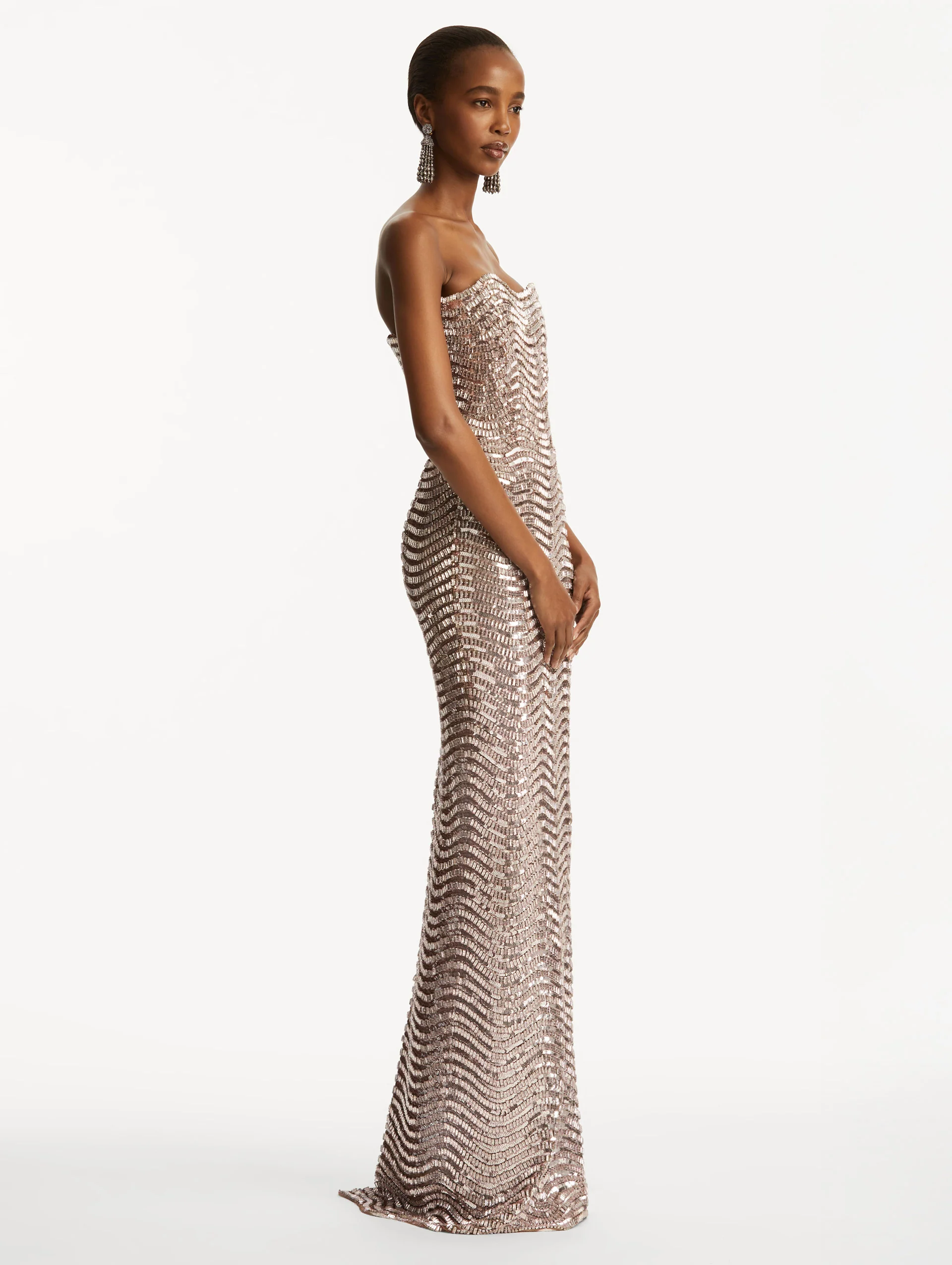 Sequin & Crystal Wave Embroidered Gown - Image 4