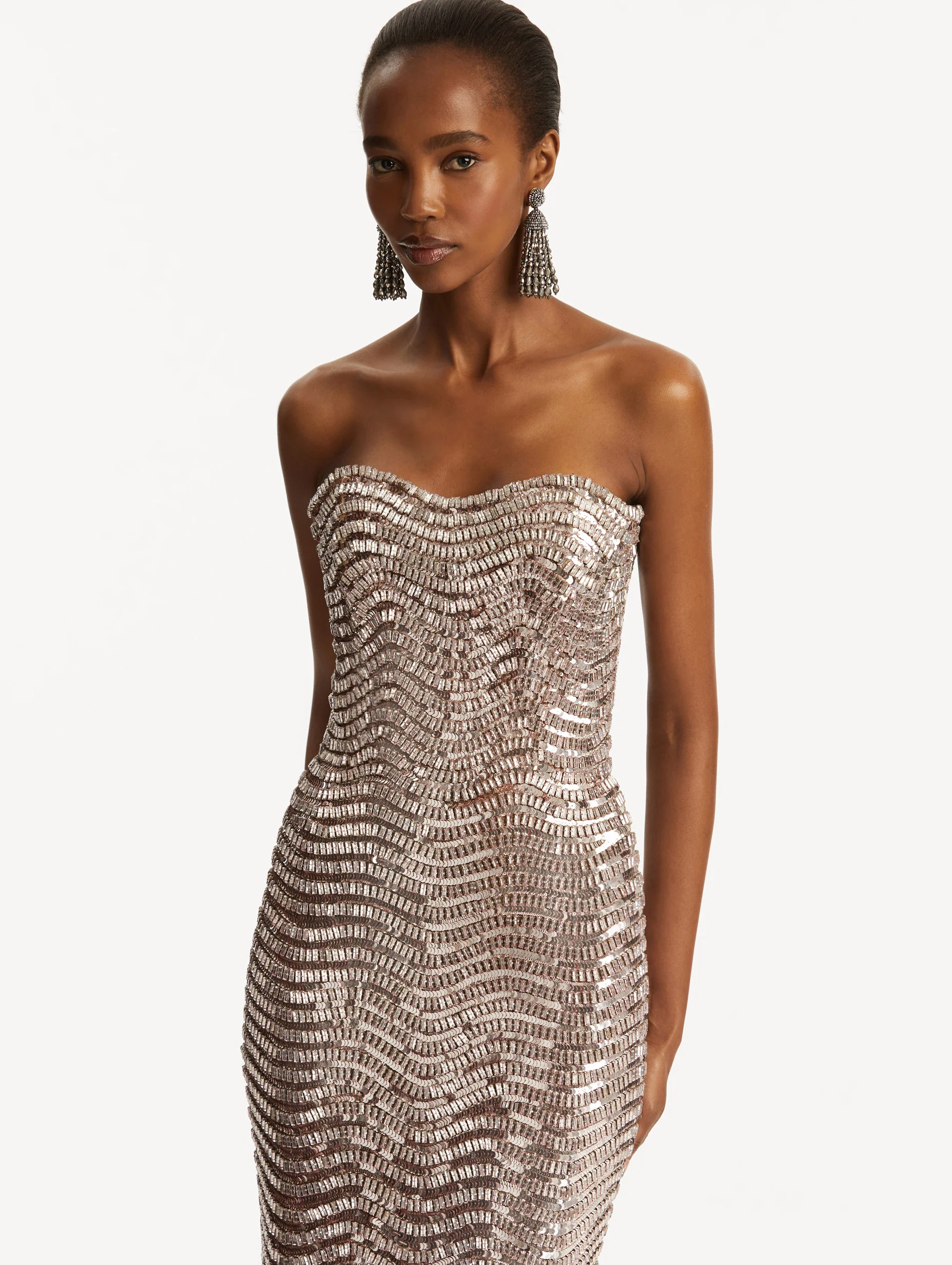 Sequin & Crystal Wave Embroidered Gown - Image 5