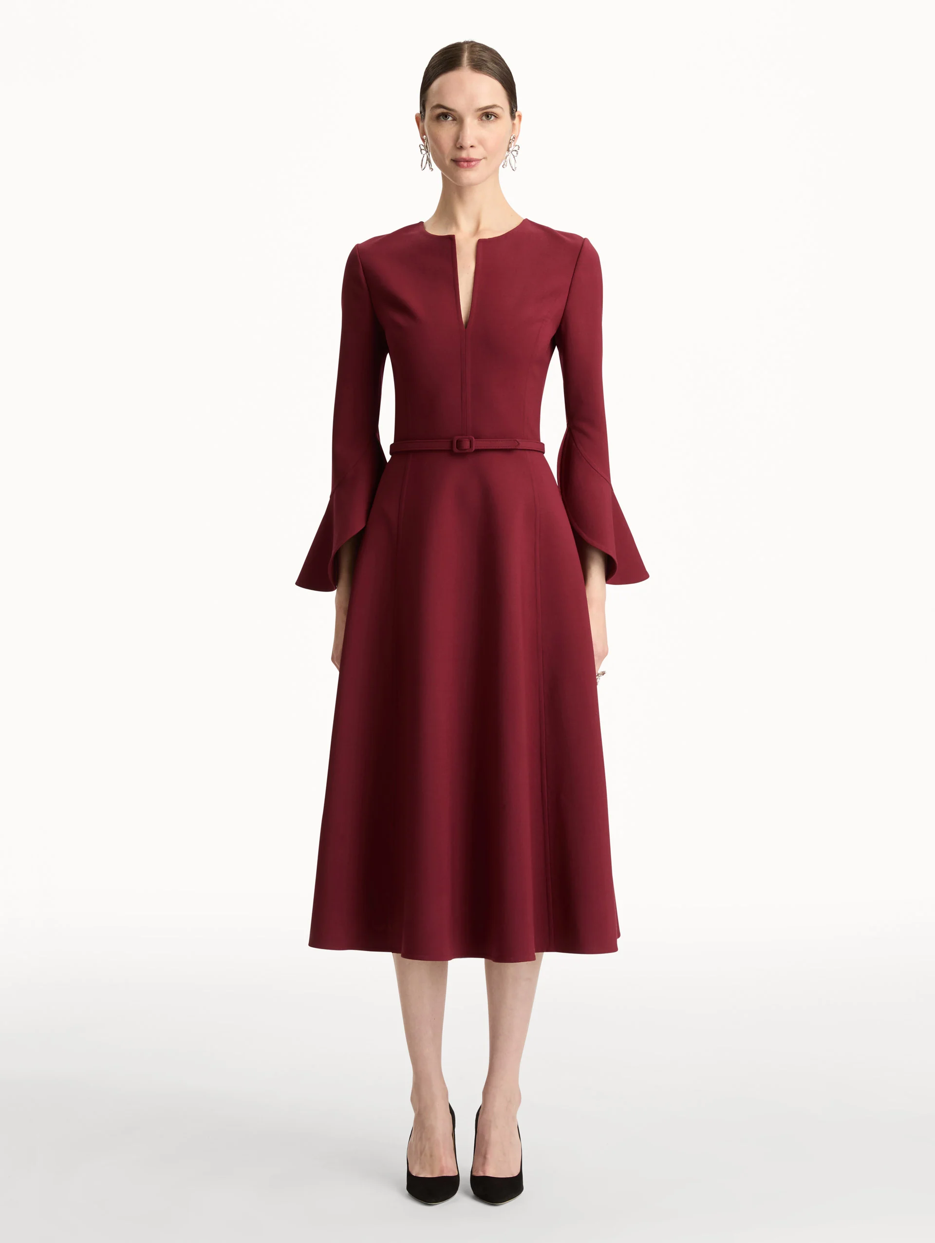 Split Neck Wool Dress - Image 2