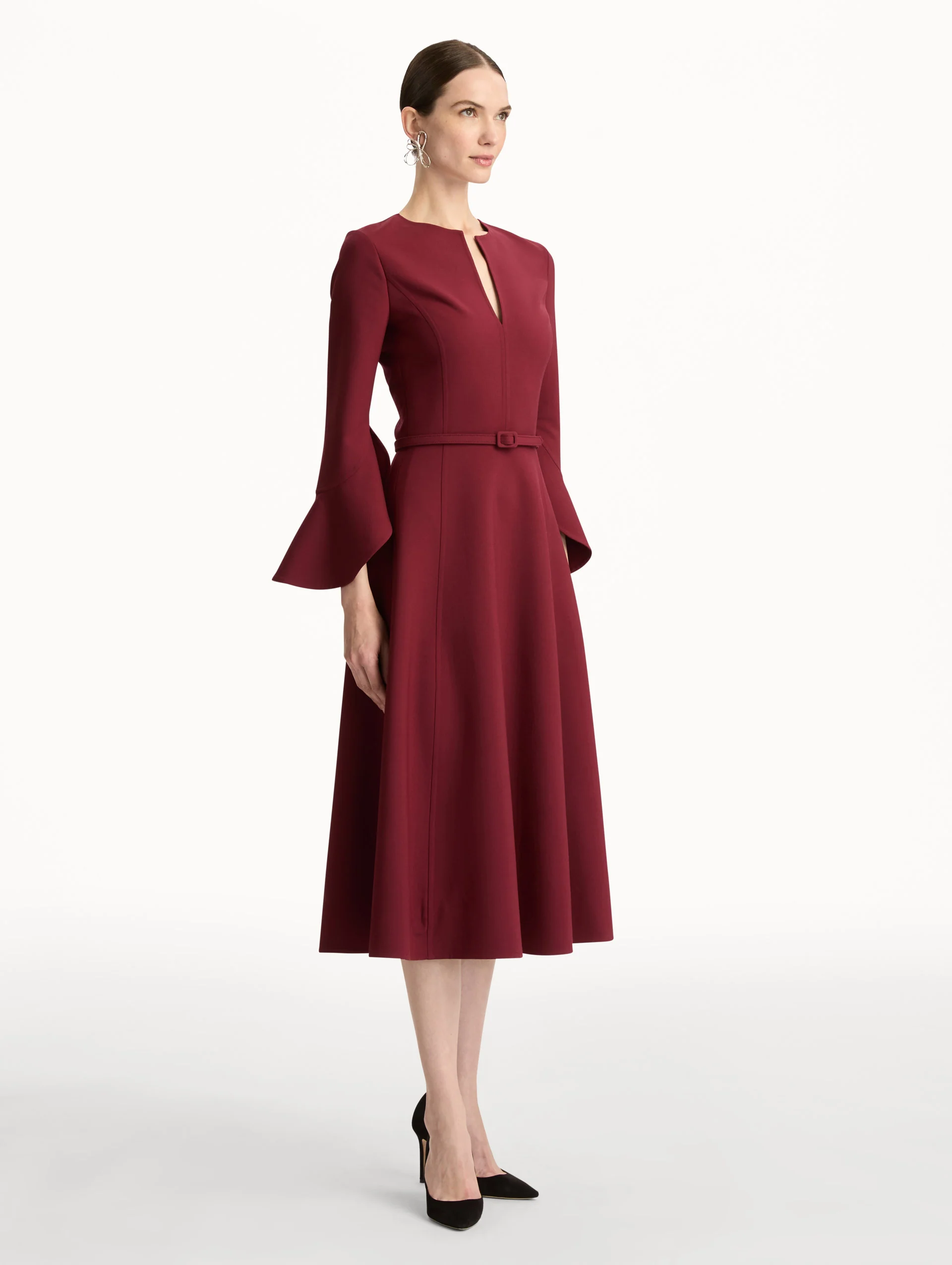 Split Neck Wool Dress - Image 4