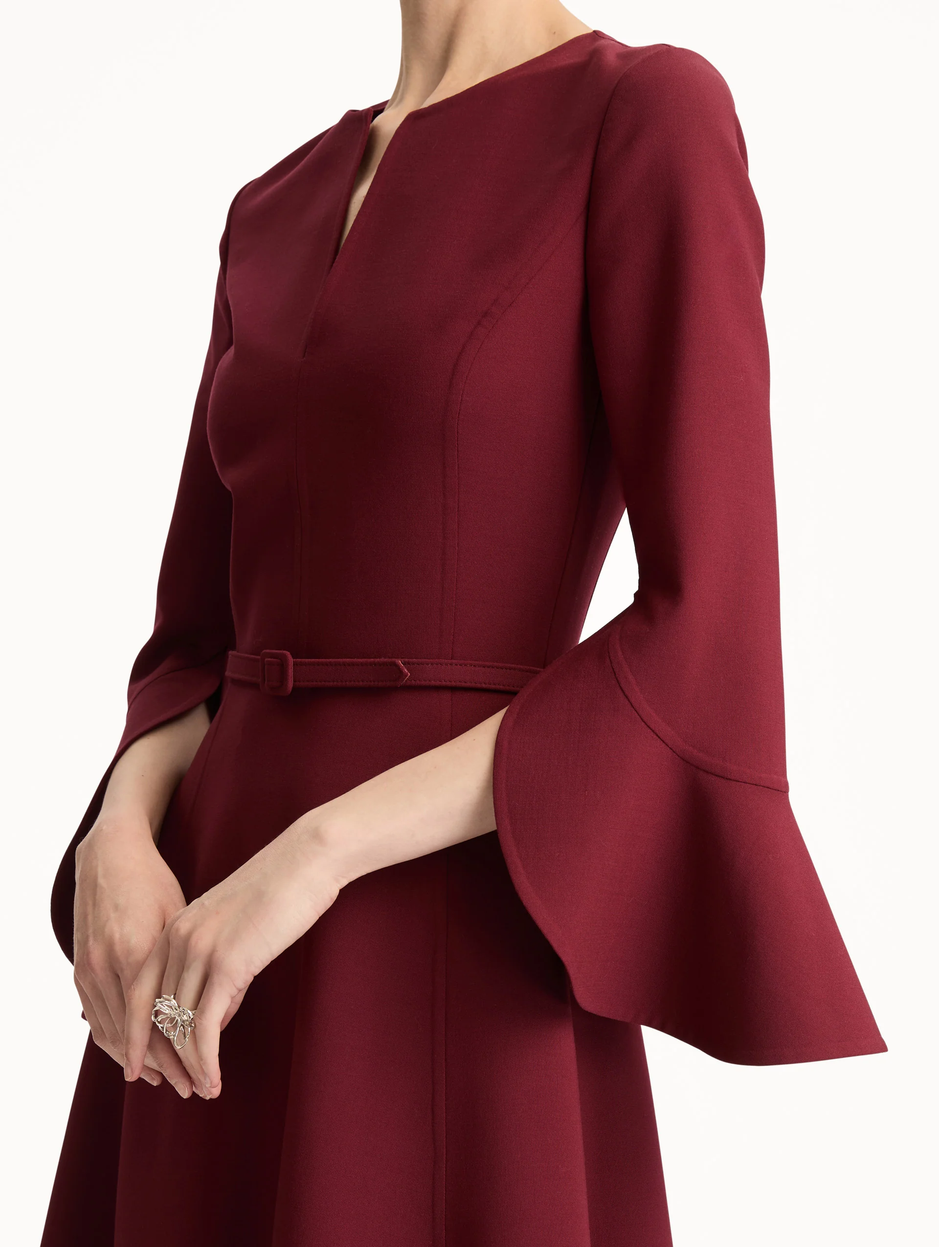 Split Neck Wool Dress - Image 5