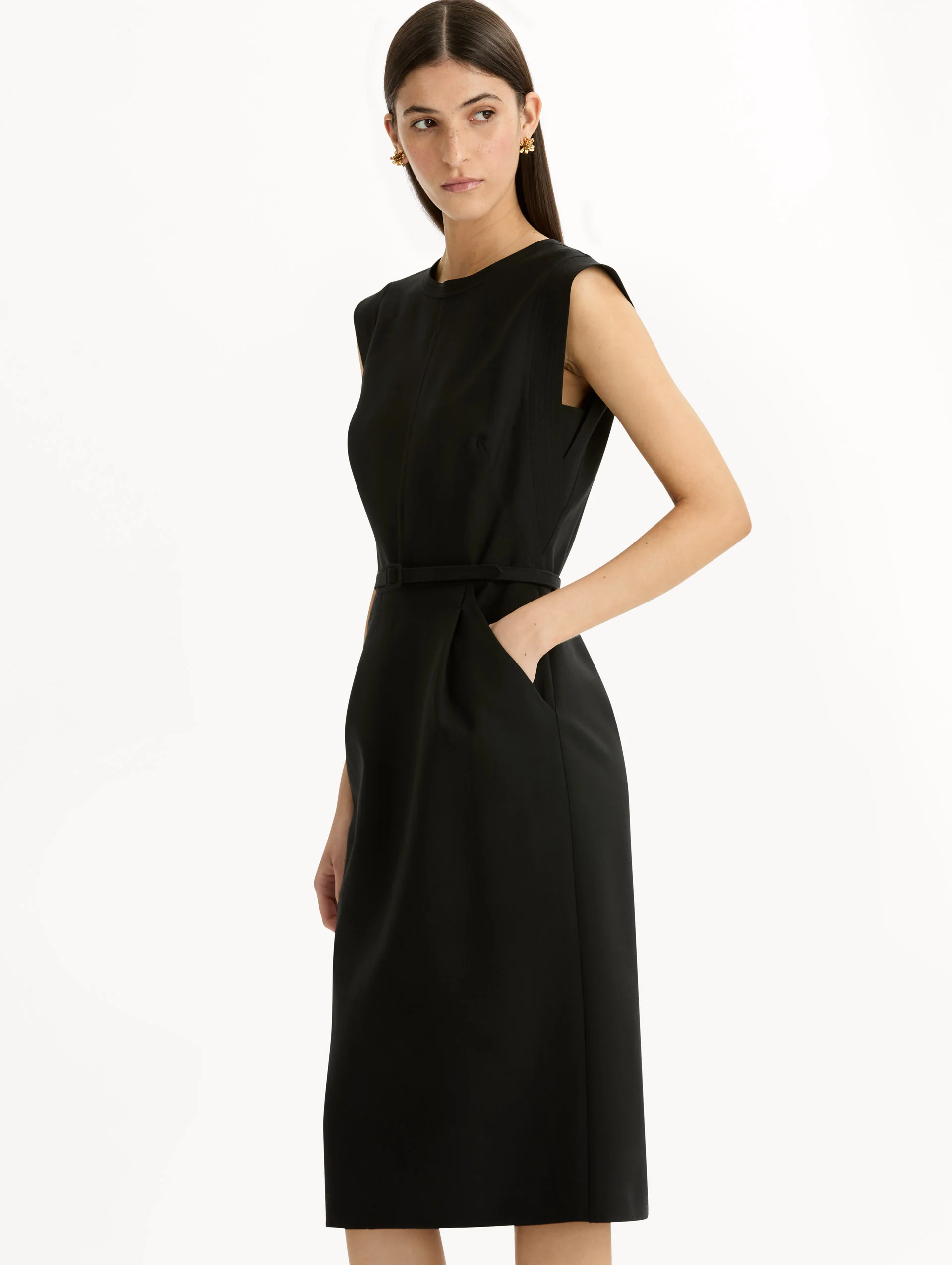 Stitch-Detailed Wool-Blend Pencil Dress - Image 5